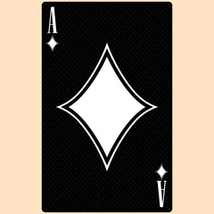 Playing card Ace suit Diamond, black and white modern design. Standard size poker, poker, casino. 3D render, 3D illustration.