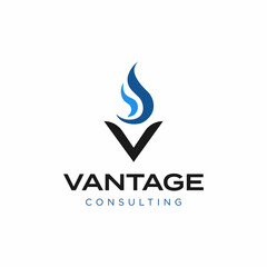 Modern Torch Flame Logo Design Template for Investment Consulting Business. V letter with Flame Illustration Vector. Financial Management Sign. Fire Shape Icon. Abstract Flame Mark Symbol