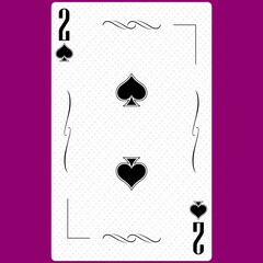 Playing card Two suit of Spades 2, black and white modern design. Standard size poker, poker, casino. 3D render, 3D illustration.