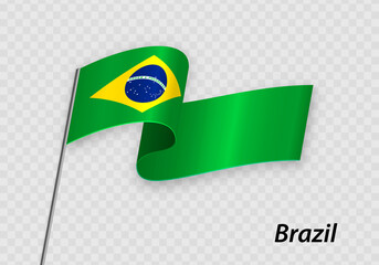 Waving flag of Brazil on flagpole. Template for independence day