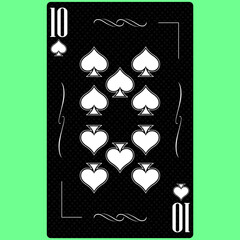 Playing card Ten suit Spades 10, black and white modern design. Standard size poker, poker, casino. 3D render, 3D illustration.