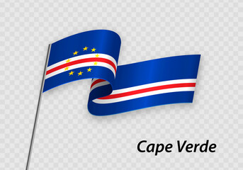 Waving flag of Cape Verde on flagpole. Template for independence day