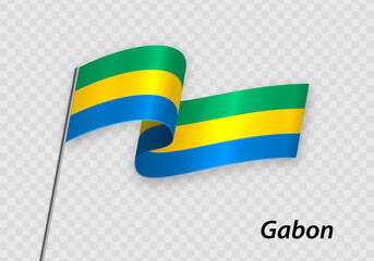 Waving flag of Gabon on flagpole. Template for independence day