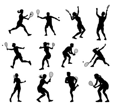 Silhouette Tennis Players Sports People Set