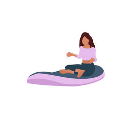 Woman in meditation pose un sup board. Sup yoga, relaxation on stand up paddle board