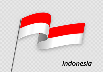 Waving flag of Indonesia on flagpole. Template for independence day