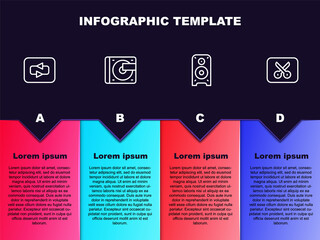 Set line Repeat button, Vinyl player with vinyl disk, Stereo speaker and Music or video editing. Business infographic template. Vector