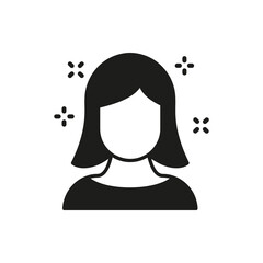 Woman Shine Hairstyle Silhouette Icon. Natural Shiny Female Coiffure Black Pictogram. Glossy and Beautiful Girl Hairdo Icon. Isolated Vector Illustration