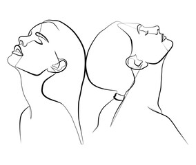 One line. Two faces in one line. Portrait. Face. Two faces online.