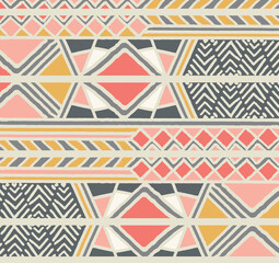 Tribal ethnic colorful bohemian pattern with geometric elements, African mud cloth, tribal design, vector illustration