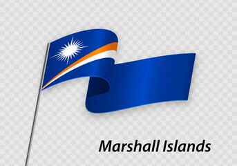 Waving flag of Marshall Islands on flagpole. Template for independence day