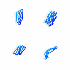 Set Isometric line Coral, Gauge scale, Flippers for swimming and Fishing harpoon icon. Vector