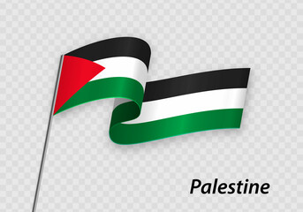 Waving flag of Palestine on flagpole. Template for independence day