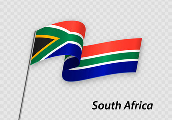 Waving flag of South Africa on flagpole. Template for independence day