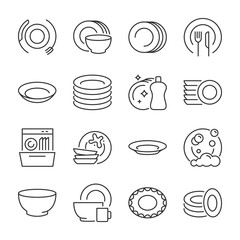 Dishes icons set. Cookware, tableware, linear icon collection. Line with editable stroke - obrazy, fototapety, plakaty