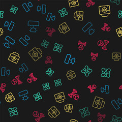 Set line Sun, Boat propeller, First aid kit and Skull on crossbones on seamless pattern. Vector