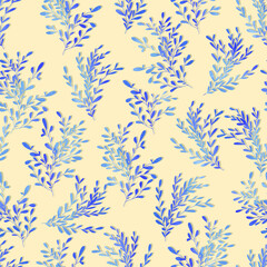 Fototapeta na wymiar watercolor branches with small leaves vector seamless pattern