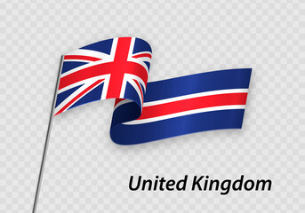 Waving flag of United Kingdom on flagpole. Template for independence day