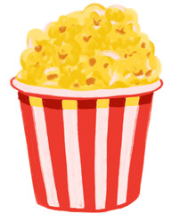 Popcorn in white and red bag bucket movie time cartoon illustration hand drawn