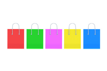 Set of colorful paper shopping bags isolated on white background. 3d render
