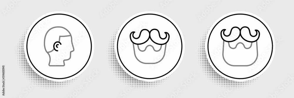 Sticker Set line Mustache and beard, Hairstyle for men and icon. Vector