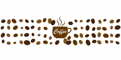 Coffee and Cafe concept decoration frame. Coffee beans and Cup of Coffee design graphics. Vector illustration.
