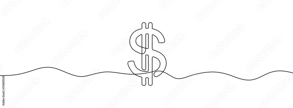 Wall mural linear background of dollar sign. one continuous line drawing of a dollar sign. vector illustration.