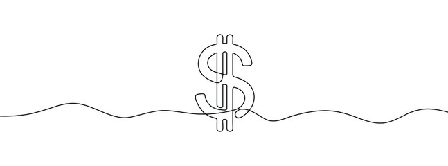 Linear background of dollar sign. One continuous line drawing of a dollar sign. Vector illustration. Dollar symbol isolated - obrazy, fototapety, plakaty