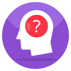 Question mark inside brain, flat design icon of confused mind
