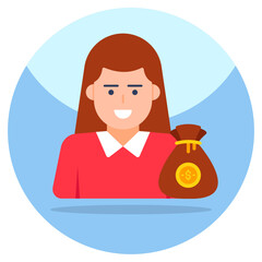 Money bag with avatar showcasing financier icon 