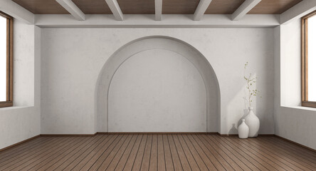 Empty white room with arch wall - obrazy, fototapety, plakaty