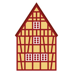 Yellow and red half-timbered house. Flat facades vector illustration	
