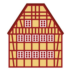 Yellow and red half-timbered house. Flat facades vector illustration	
