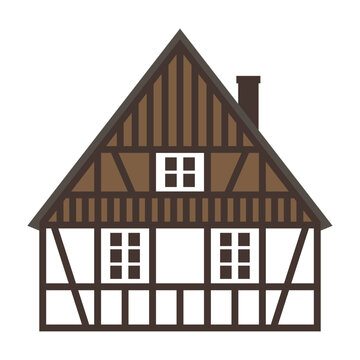 Brown wooden half-timbered house. Flat facades vector illustration