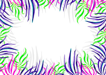 Hand drawn palm leaves frame. Tropical greeting card.