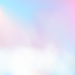 Fantasy cloudy sky with soft blue pink tints. Unicorn fantasy wallpaper with subtle holographic tints. Abstract modern gradient mesh pattern.