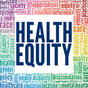Health Equity word cloud conceptual design isolated on white background.