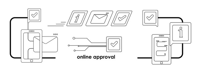 Creating a business online. Black and white contour icons with phone and mail, symbolizing the beginning of opening your own business from home with a high response rate