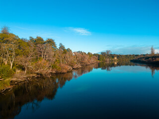 Aerial view of the Waikato River, from a drone