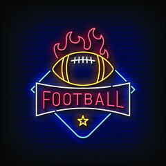Fototapeta premium Neon Sign football with Brick Wall Background Vector