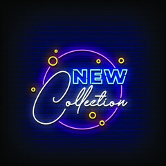 Neon Sign New Collection with Brick Wall Background Vector