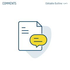 Feedback icon, document, comment icon, Speech bubble, Frequently Asked Questions, Investigate and analyse, Corporate Business office files, Editable stroke