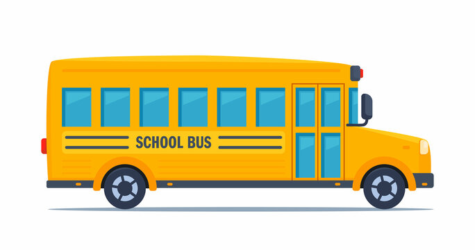 Yellow classic school bus. Side view. American education. Back to school. Vector illustration.