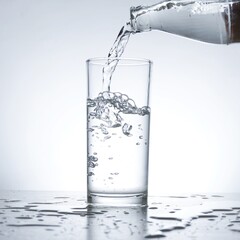 Image of pouring water from a water bottle into a glass