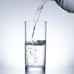 Image of pouring water from a water bottle into a glass