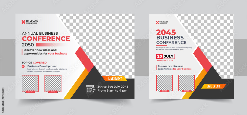 Wall mural Conference flyer and invitation banner template design. Annual corporate business workshop, meeting & training promotion poster