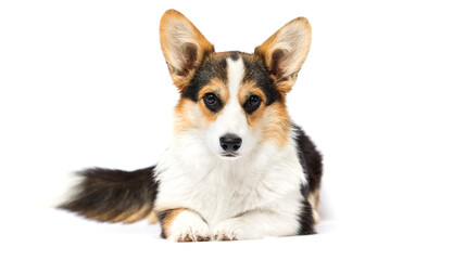 corgi dog lies on a white background