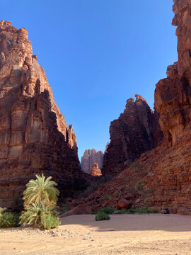 Limestone rock formation and engraved the history in it, view from the beautiful Wadi Disa, Saudi Arabia