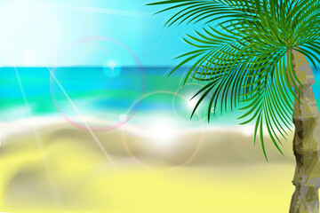 Fototapeta na wymiar illustration tropical beach palm tree summer sea