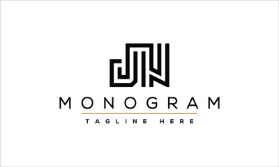 Premium Initial Letter JN logo design. Trendy awesome artistic black and white color JN NJ initial based Alphabet icon logo